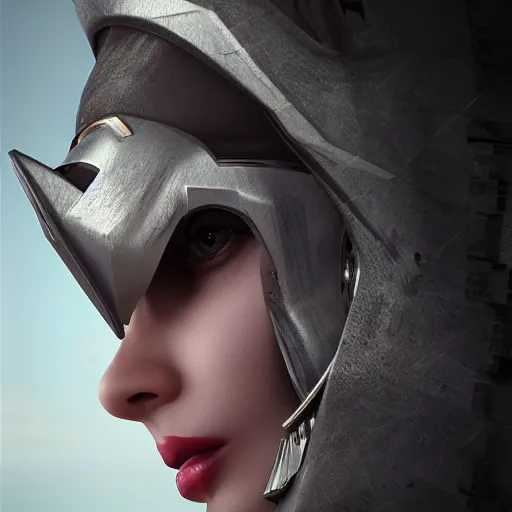 Prompt: 3 d sexy beautiful woman head made of mech mask rendered in unreal engine, cyberpunk, dark scifi, matte painting, painted by mihai muscan