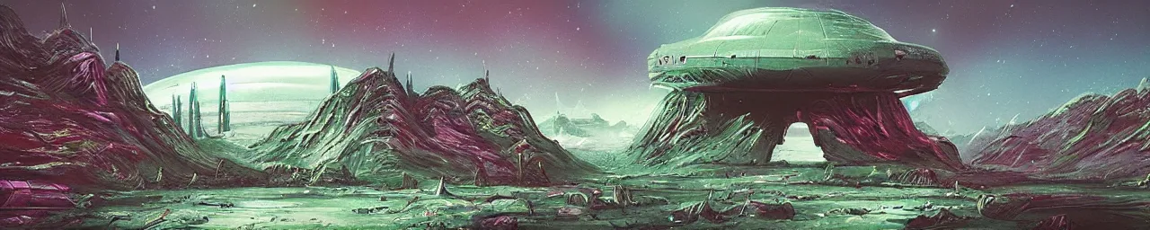 Image similar to retro sci-fi alien landscape