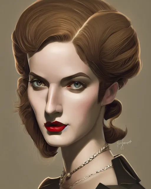 Image similar to portrait of lady dimitrescu from resident evil village, art deco style, beautiful, elegant, mesmerizing, concept art, highly detailed, smooth, fantastical, artstation, deviantart, trending, by tamara de lempick, sana takeda