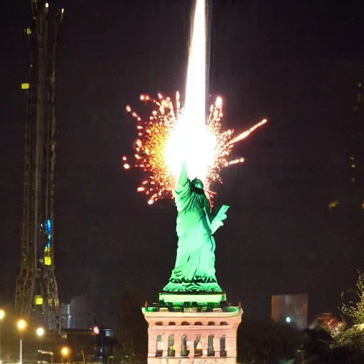 Image similar to liberty statue explode into pieces