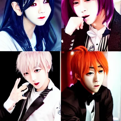 Prompt: Vampire k-pop idols, anime style