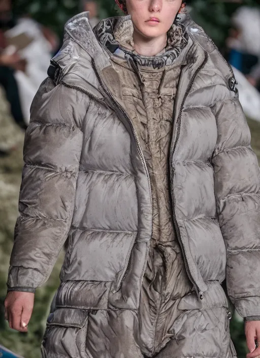 Image similar to hyperrealistic and heavy detailed Moncler runway show of rick and morty , Leica SL2 50mm, vivid color, high quality, high textured, real life