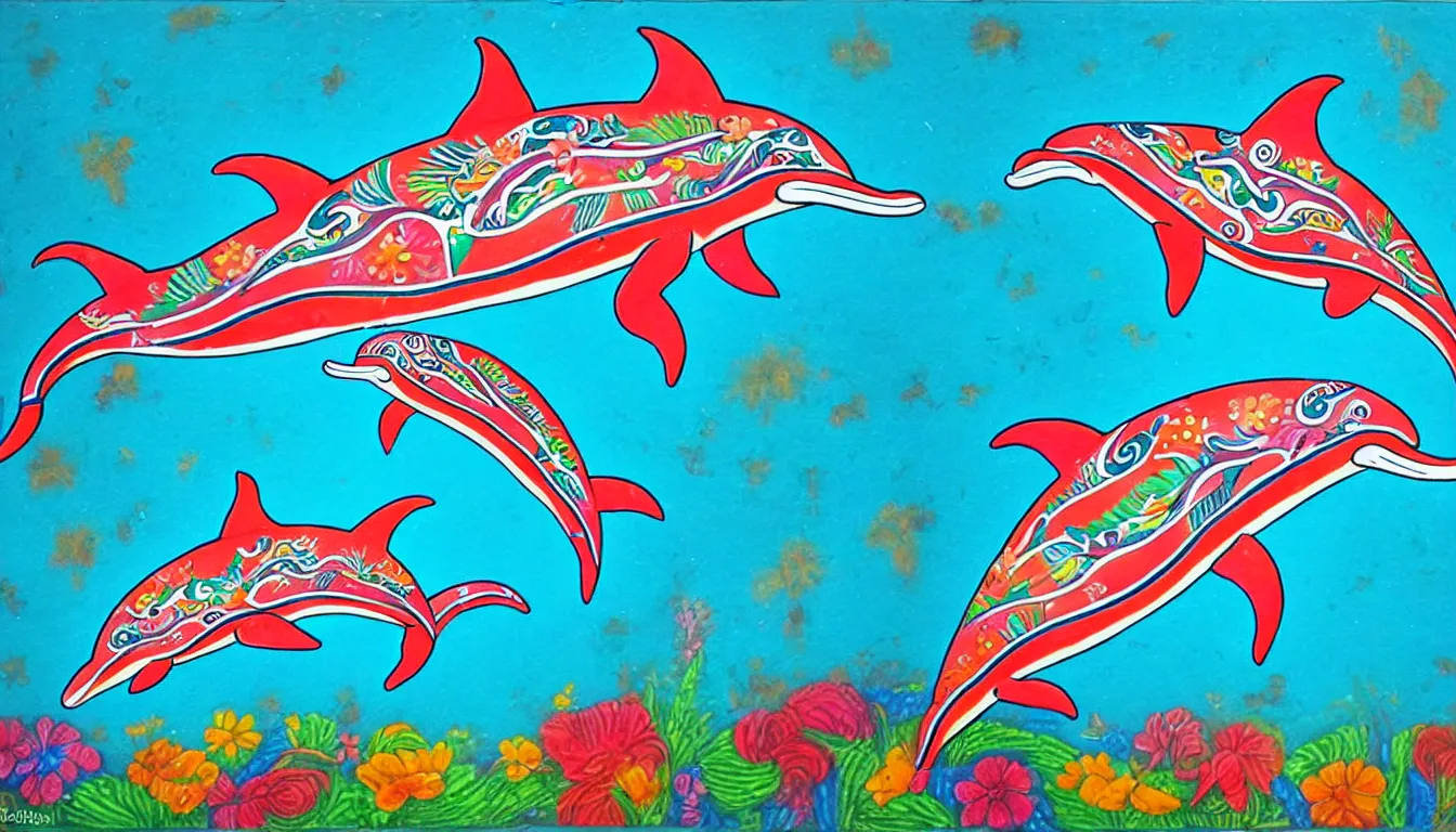 Prompt: a realistic dolphin in the style of mexican folk art