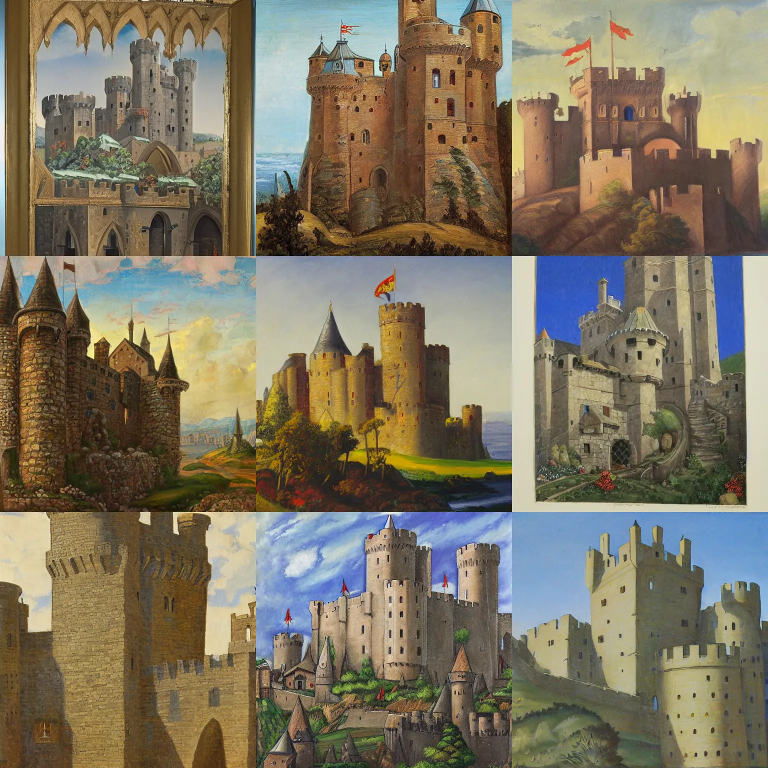 Prompt: medieval castle, by joseph stella