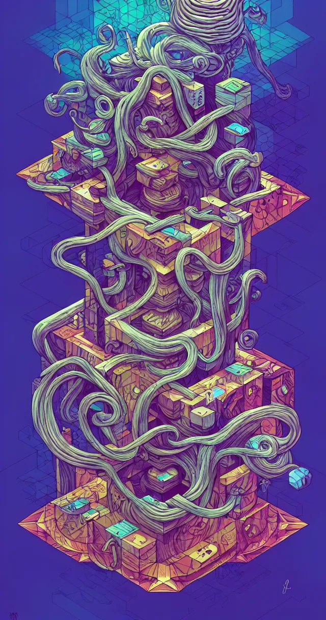 Image similar to arcane twisted turn of fate abstraction, centered award winning ink pen illustration, isometric abstract illustration by dan mumford, edited by craola, technical drawing by beeple and tooth wu, tiny details by artgerm and watercolor girl, symmetrically isometrically centered