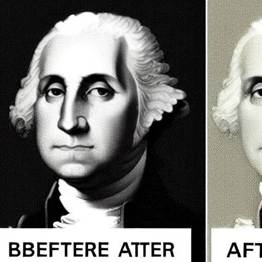 Image similar to 'before' and 'after' photos, in which the 'before' photo is of George Washington