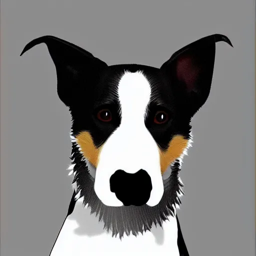 Prompt: a black and white dog mixed with american staffordshire terrier papillon german shepherd treeing walker coonhound, digital art