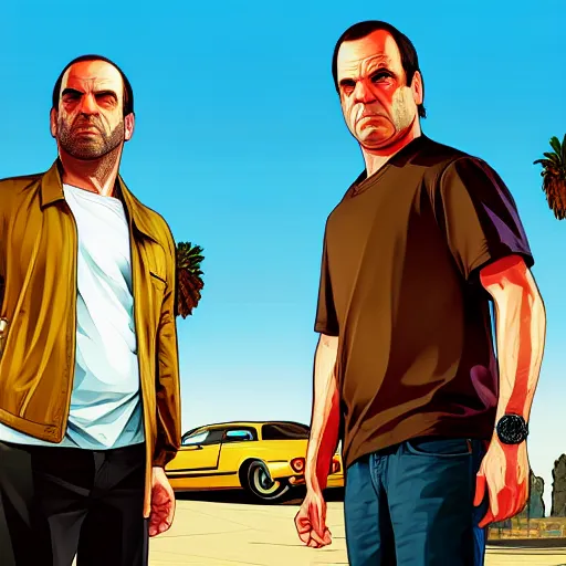 Image similar to gta v, art style by stephen bliss of jason alexander