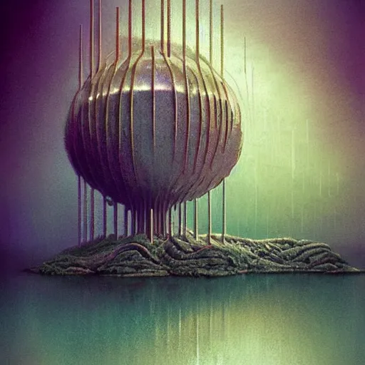 Image similar to strangely beautiful place. digital artwork by vincent bons, michael whelan, beeple, remedios varo and gerardo dottori. grainy and rough. interesting pastel colour palette. beautiful light. oil and water colour based on high quality render. retro.