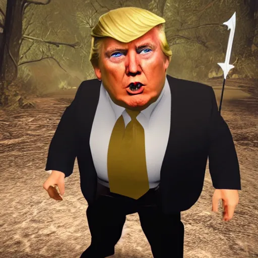 Image similar to fat Donald trump as a Skyrim character with an arrow shot through his knee