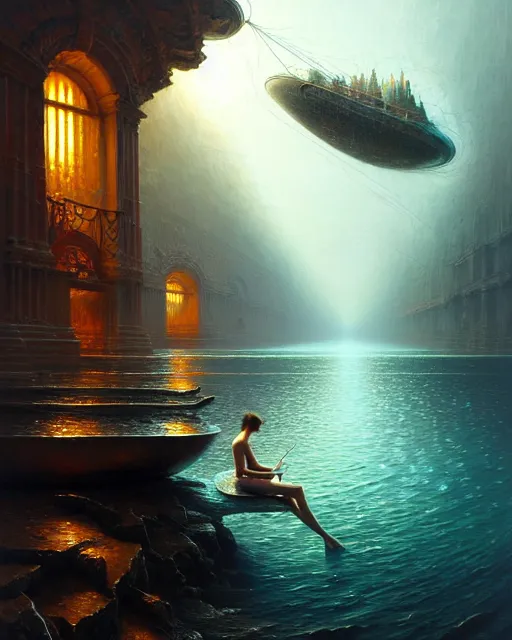 Prompt: a hyper - detailed 3 d render like an oil painting of the aperture of attention viewing the stream of thought, surrealism!!!!! concept art, lifelike, photorealistic, digital painting, smooth, sharp focus, artstation hd, by greg rutkowski, bruce pennington, valentina remenar, rhads, asher duran,