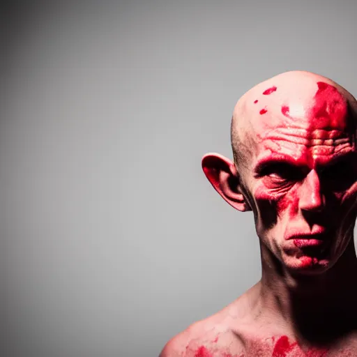 Image similar to portrait of nosferatu after boxing, brews blood, sweating, boxing gloves, 5 0 mm lens, realistic photography