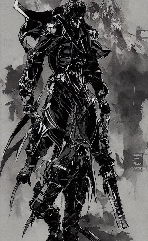 Image similar to futuristic vampire hunter, character design concept art, by yoji shinkawa