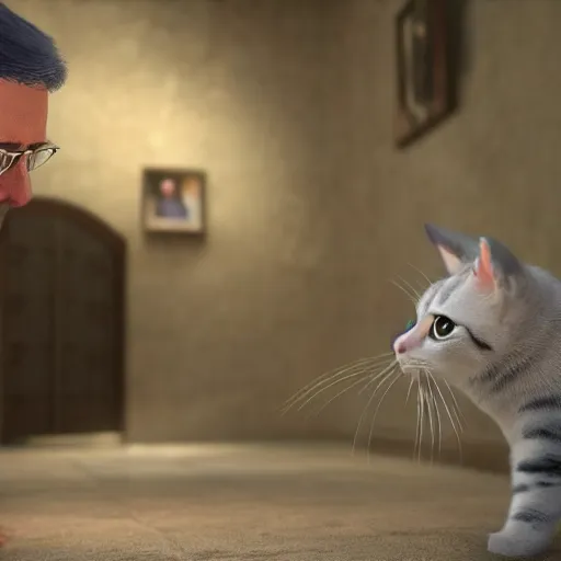 Image similar to mariano rajoy petting kitties, realistic, 4k, unreal engine, lumine,