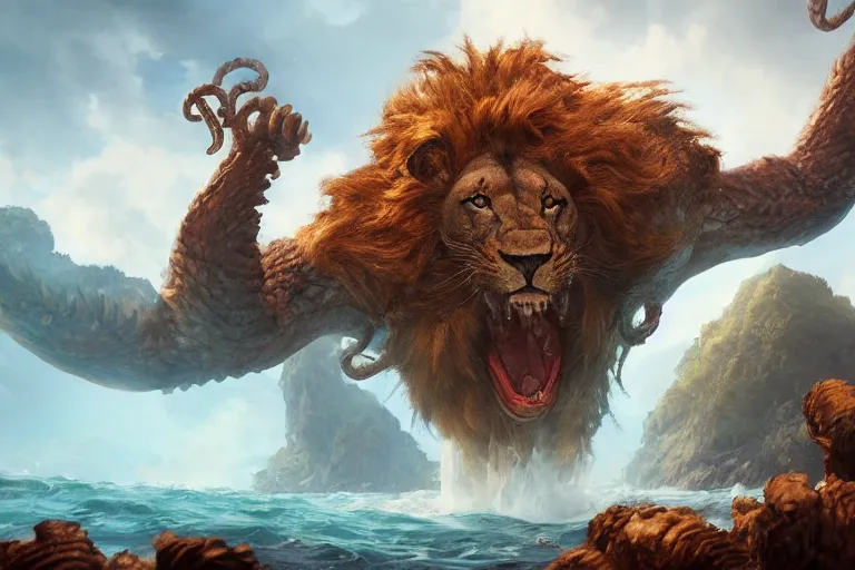 Prompt: the legendary island sized lion kraken hybrid, made by Stanley Artgerm Lau, WLOP, Rossdraws, ArtStation, CGSociety, concept art, cgsociety, octane render, trending on artstation, artstationHD, artstationHQ, unreal engine, 4k, 8k,