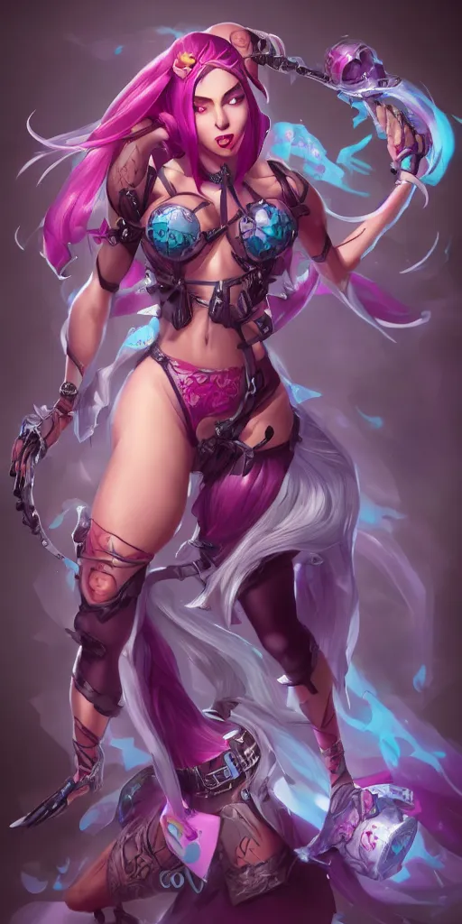 Prompt: A hyperdetailed award winning masterpiece full body shot of Jinx from Arcane,trending on artstation,by Ross Tran