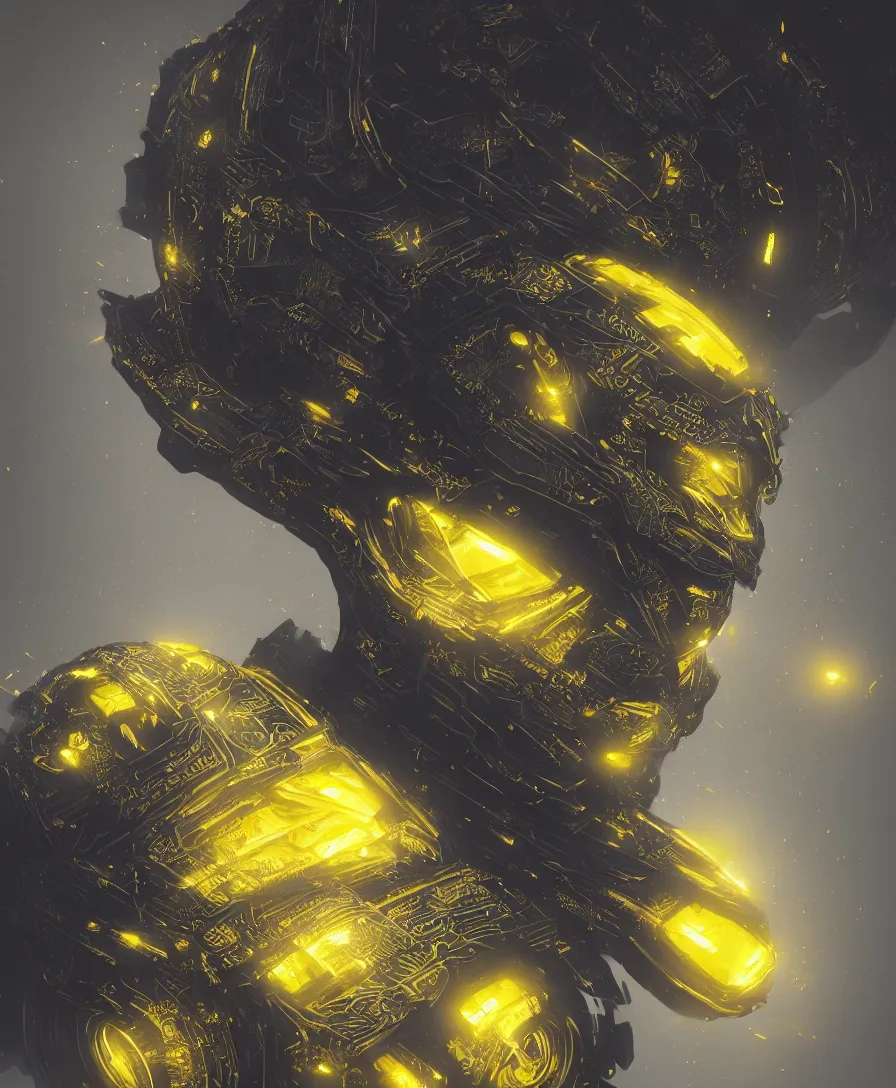 Image similar to hyper realistic nas, art by greg rutkowski, intricate, ultra detailed, photorealistic, black and yellow colors, trending on artstation, octane render, 4 k, 8 k