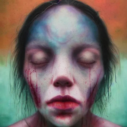 Image similar to portrait of an alien by Sean Yoro, Chie Yoshii and Martine Johanna, dark, moody, foggy, gloomy, high details, washed colors