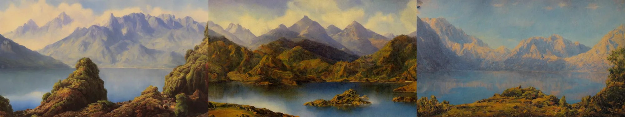 Prompt: lakeside mountains, symbolist painting