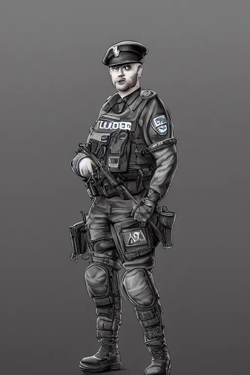 Image similar to london police officer heroically posing, highly detailed, digital art, sharp focus, trending on art station