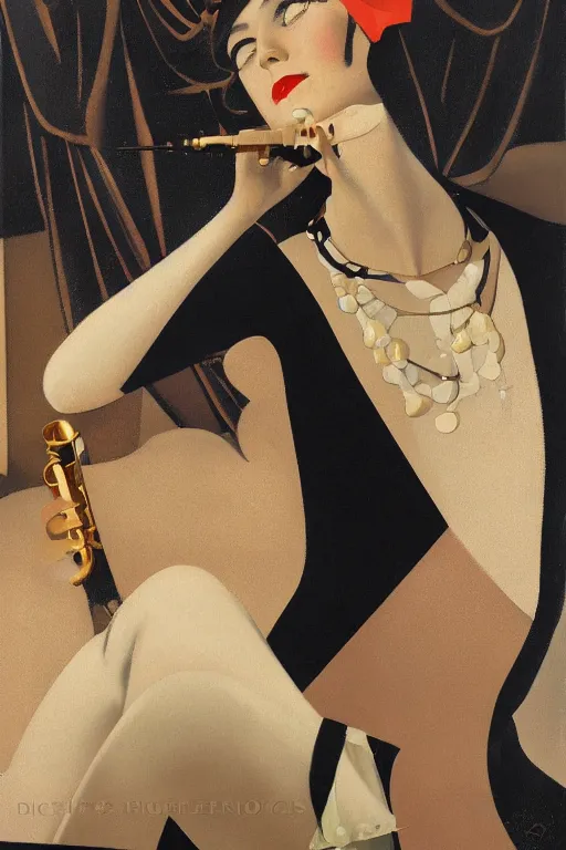 Image similar to a oil painting depicting a Jazz Age high society figure, 1920s style, smooth, highly detailed, high contrast, Coles Phillips, Dean Cornwell, JC Leyendecker, 8K