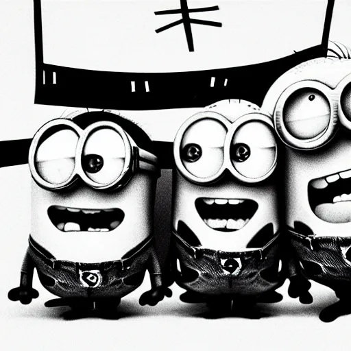 Prompt: Minions living in an insane asylum, creepy photo, minions screaming, nightmare, grainy, lost photo