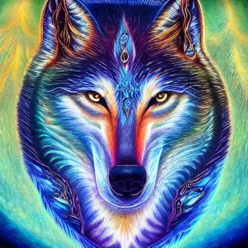 Image similar to spirit wolf by GEOGLYPHIKS by MICHAEL DIVINE and AMANDA SAGE in the style of oil painting visionary art, intricate oil painting artwork. , trending on artstation, very coherent symmetrical artwork, oil painting