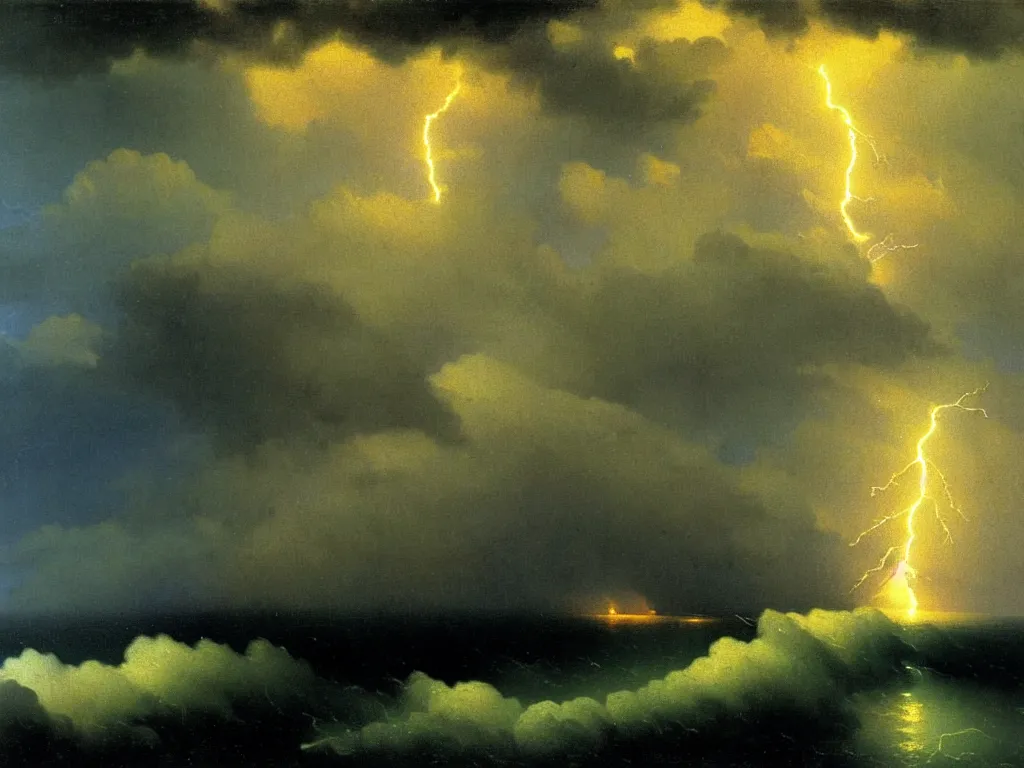 Image similar to lightning strikes a close up of a dark cloud with a cloudy sky by aivazovsky