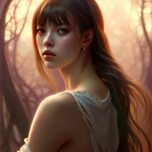 Image similar to beautiful digital painting of lalisa gray background with high detail, 8 k, stunning detail, photo by artgerm, greg rutkowski and alphonse mucha, unreal engine 5, 4 k uhd