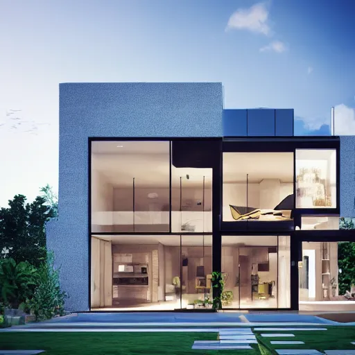 Image similar to a modern house in a crystal ball octane render hyperdetailed, house and home, home and garden,