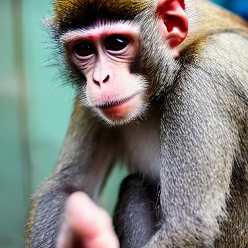 Prompt: candid portrait of a monkey in the street wearing girl's outfit, realistic, sharp focus