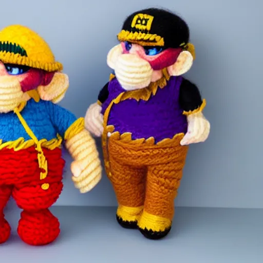 Image similar to a doll of wario made out of yarn