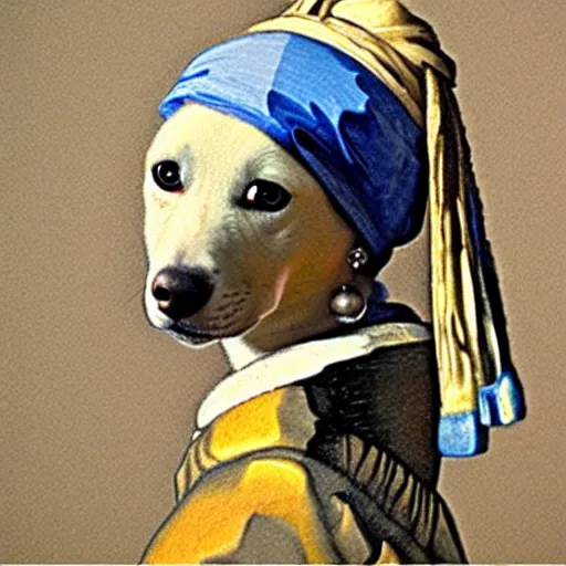 Image similar to girl with a pearl earring but as a siberian husky dog