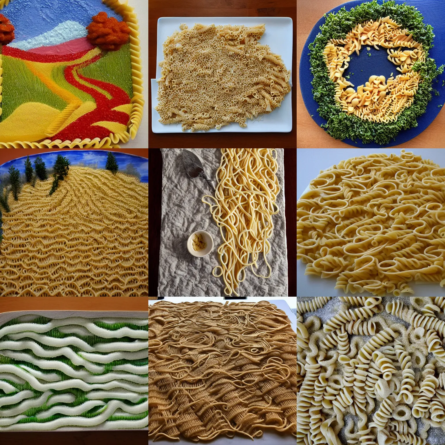 Prompt: landscape made of pasta