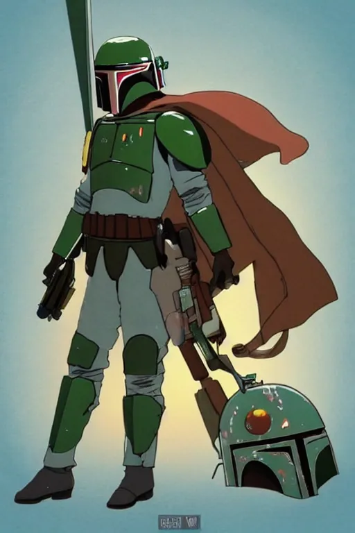 Image similar to boba fett, studio ghibli style, beautiful lighting