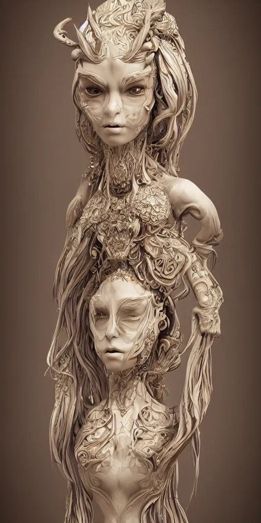 Prompt: a sculpture of mythical creatures by geenss archenti flores, elegant and beautiful female face, intricate psychedelia, elegant, highly detailed, artstation, concept art, ambient occlusion, vray render,