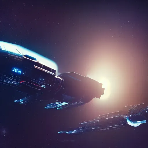 Image similar to spaceship transporting cargo containers, black background, eve online, the expanse, long shot, gritty, industrial