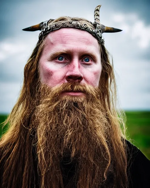 Prompt: a portrait photograph of Varg Vikernes as a Viking warrior, DSLR photography