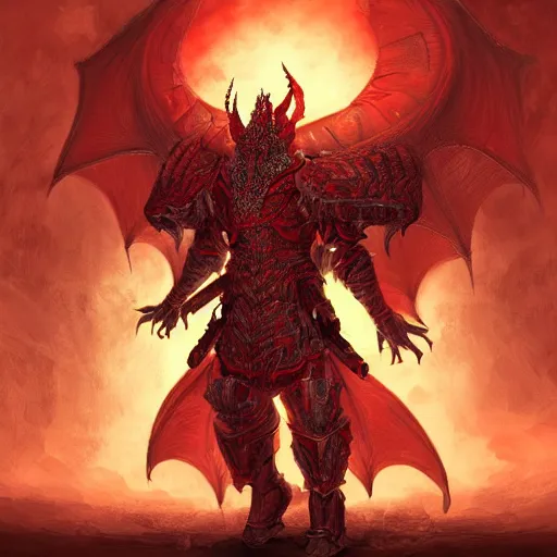 Prompt: concept art of warrior heavy red dragon armor, digital art, d & d digital painting, intricate details, ultra realistic, volumetric lighting, warm colors advance, cell shading