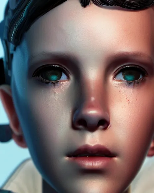 Image similar to Portrait of cyborg Millie Bobby Brown by Yoji Shinkawa, octane render