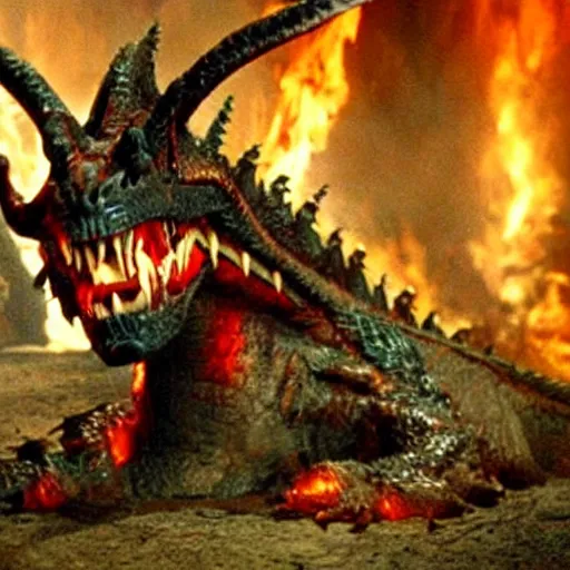 Prompt: a creature from a major horror hollywood movie, dragon in hell