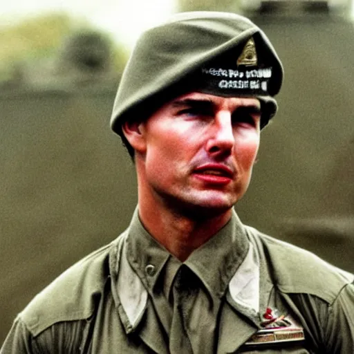 Image similar to Tom Cruise as a soldier in Vietnam, award winning historical photograph