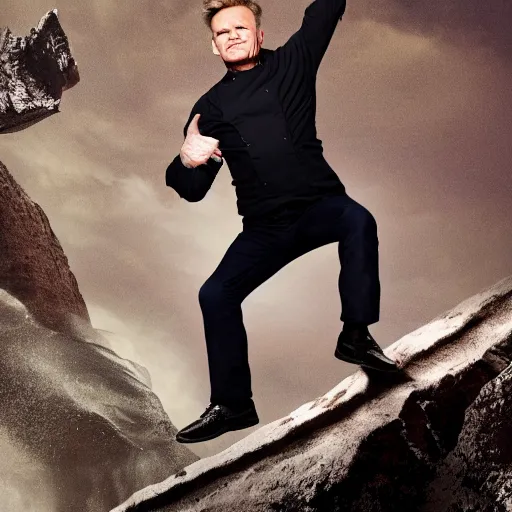 Image similar to gordon ramsay jumping off a cliff