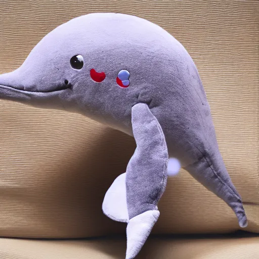 Image similar to a happy dolphin, plush doll, 8 k