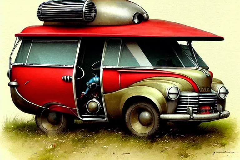 Prompt: adventurer ( ( ( ( ( 1 9 5 0 s retro future robot android mouse rv wagon motorhome robot. muted colors. ) ) ) ) ) by jean baptiste monge!!!!!!!!!!!!!!!!!!!!!!!!! chrome red