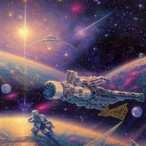 Prompt: Liminal space in outer space by Thomas Kinkade