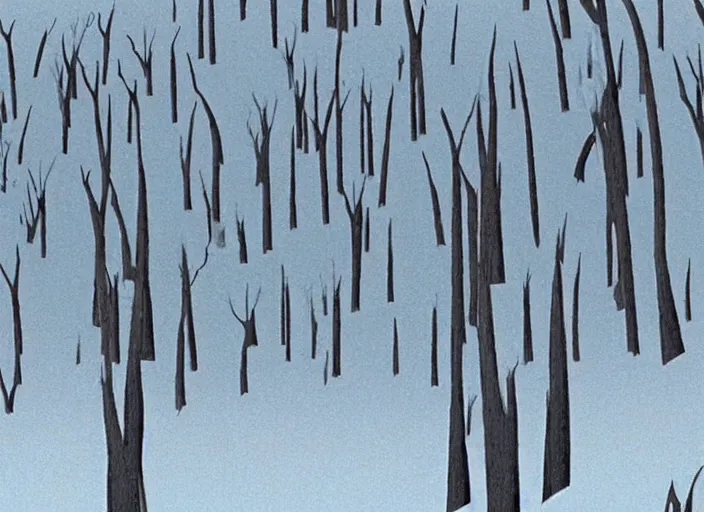 Image similar to minimalist charred wooded snowdrift landscape from mulan ( 1 9 9 8 )