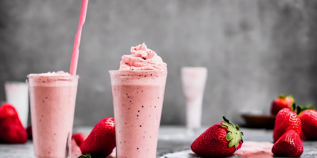 Image similar to strawberry milkshake, bar menu, canon eos r 3, f / 1. 4, iso 2 0 0, 1 / 1 6 0 s, 8 k, raw, unedited, symmetrical balance, in - frame