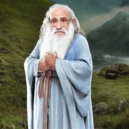 Image similar to danny devito starring as gandalf the white in the 2 0 2 4 lord of the rings movie, full body, hyper realistic, high quality, wide angle