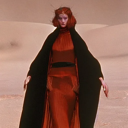 Prompt: avant - garde fashion model, still from movie dune, highly detailed